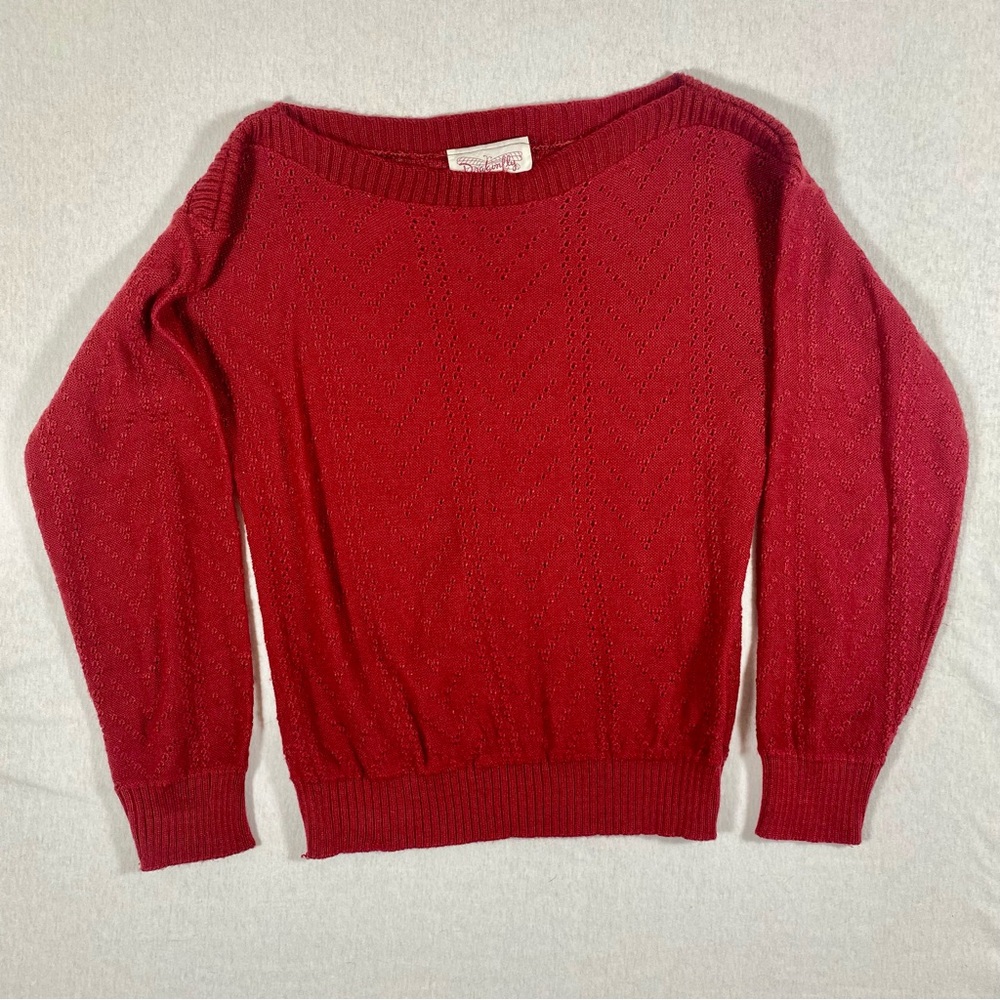 VTG Dragonfly red boatneck eyelet sweater